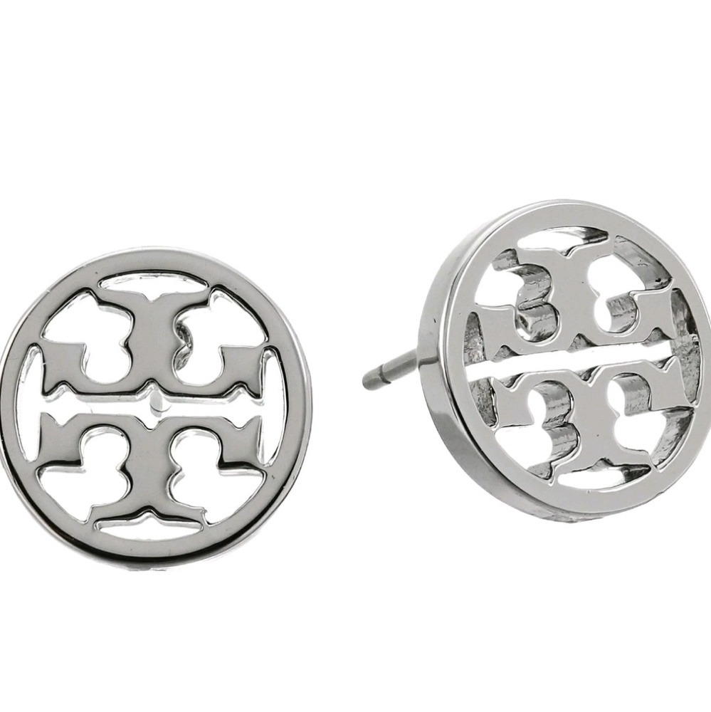 Tory Burch Silver Circle Logo Stud Earrings